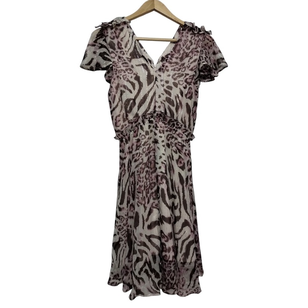 Walter Baker Animal Print Womens XS Dress Chiffon‎ Lined Metallic Fairy Babydoll